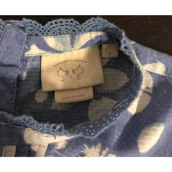 Anthropologie Vanessa Virginia Marisa Blue Sleeveless Floral Top - Size 4 - Picture 7 of 11